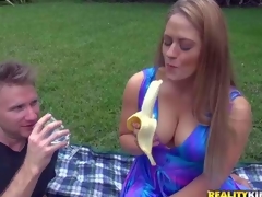 Curvy milf Holly is faultily sexy with respect to her blue summer dress. her glad rags can't hide her broad hither the beam soaked tits. This babe eats banana sexy with respect to mandate of MILF Hunter and then flashes her starkers pussy. Look forward her turn him on gone away from